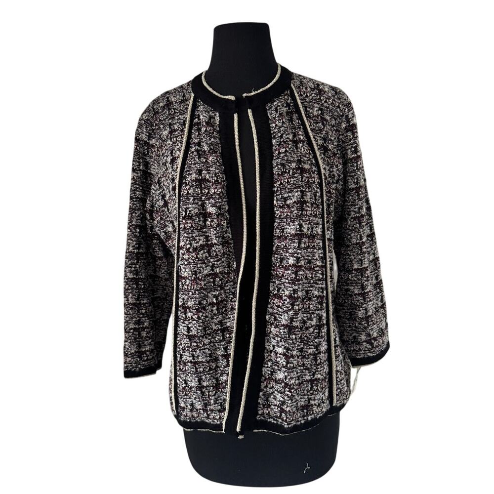 Kasper Purple Black and Gold Cardigan - Large